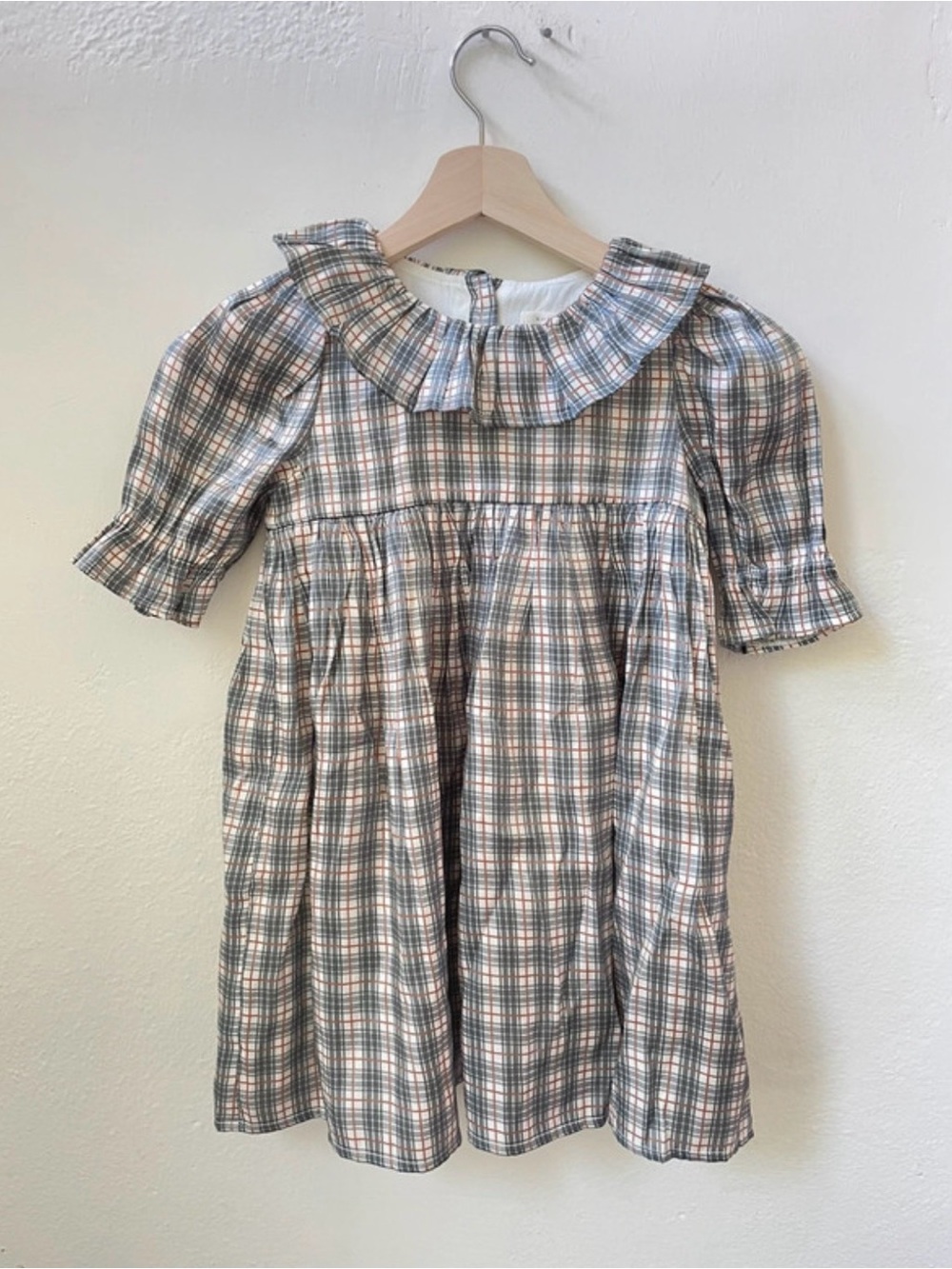 Noralee Little Girl Size 6 Camille Dress Dove Check Plaid Ruffle Collar